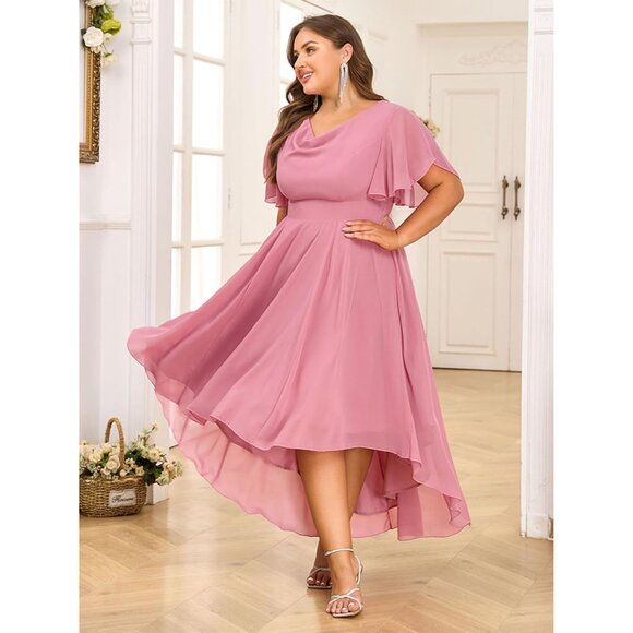 Plus Size Prom Dress Chiffon High Low Bridesmaid Formal Summer Wedding - Picture 3 of 8
